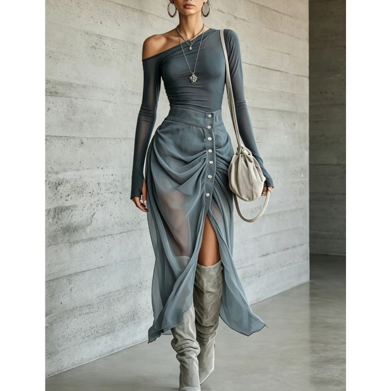 Fly Line - Women's Sexy Slanted Neck Slim Top